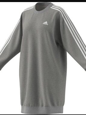 adidas Gray Crewneck Sweater Dress with White 3-Stripe Detail